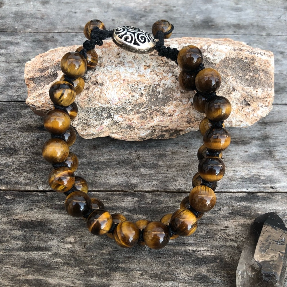 Men's Double Layer Tiger Eye Adjustable Bracelet - Macrame Knotted - Picture 10 of 17